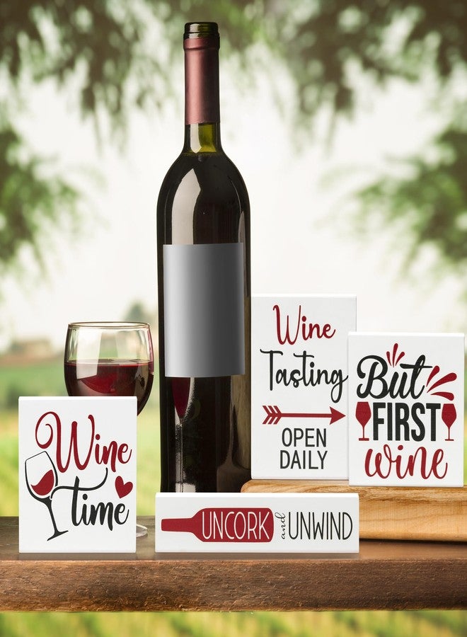 CPicdn Wine Tiered Tray Decorations - 4Pcs Wine Theme Wooden Table Centerpieces Block Plaque Sign Tabletop Decorations for Home Kitchen Wine Bar Desk Shelf Supplies Gifts - Image 5